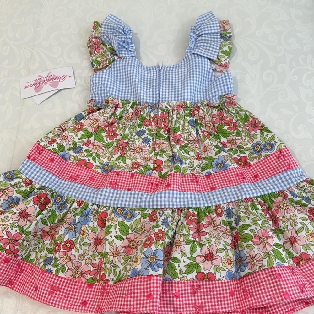 Bonnie Jean Flutter Sleeves Mixed Print Dress with Matching Hat. 3T - Picture 10 of 12